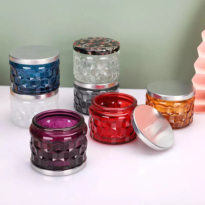 Mosaic Honeycomb Embossed Empty Glass Candle Jars 4OZ 120ML Candle Container For Wedding Party