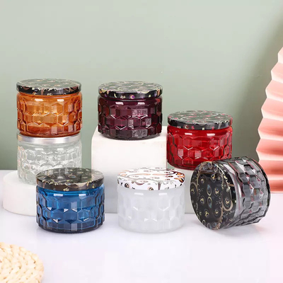 Mosaic Honeycomb Embossed Empty Glass Candle Jars 4OZ 120ML Candle Container For Wedding Party