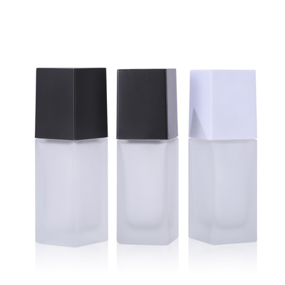 Empty Square Frosted Glass Cosmetic Containers 1.4oz Pump Bottle Personal Care