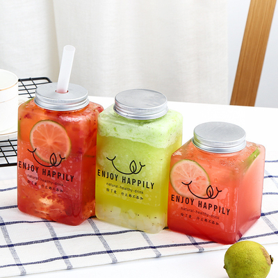 ISO14001 500ml Square Plastic Beverage Bottles Bubble Tea And Soda