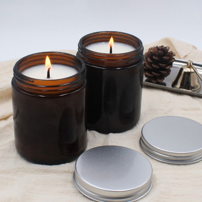Custom Label 250ml Amber Transparent Glass Jars Candle ODM Airtight Lids Odorless
