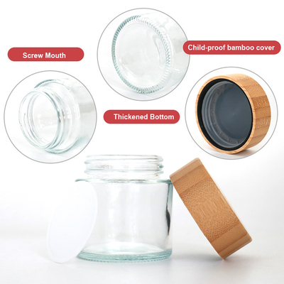 Oil Concentrate Bamboo Transparent Glass Jars Childproof Lid Dia 64mm 120ml